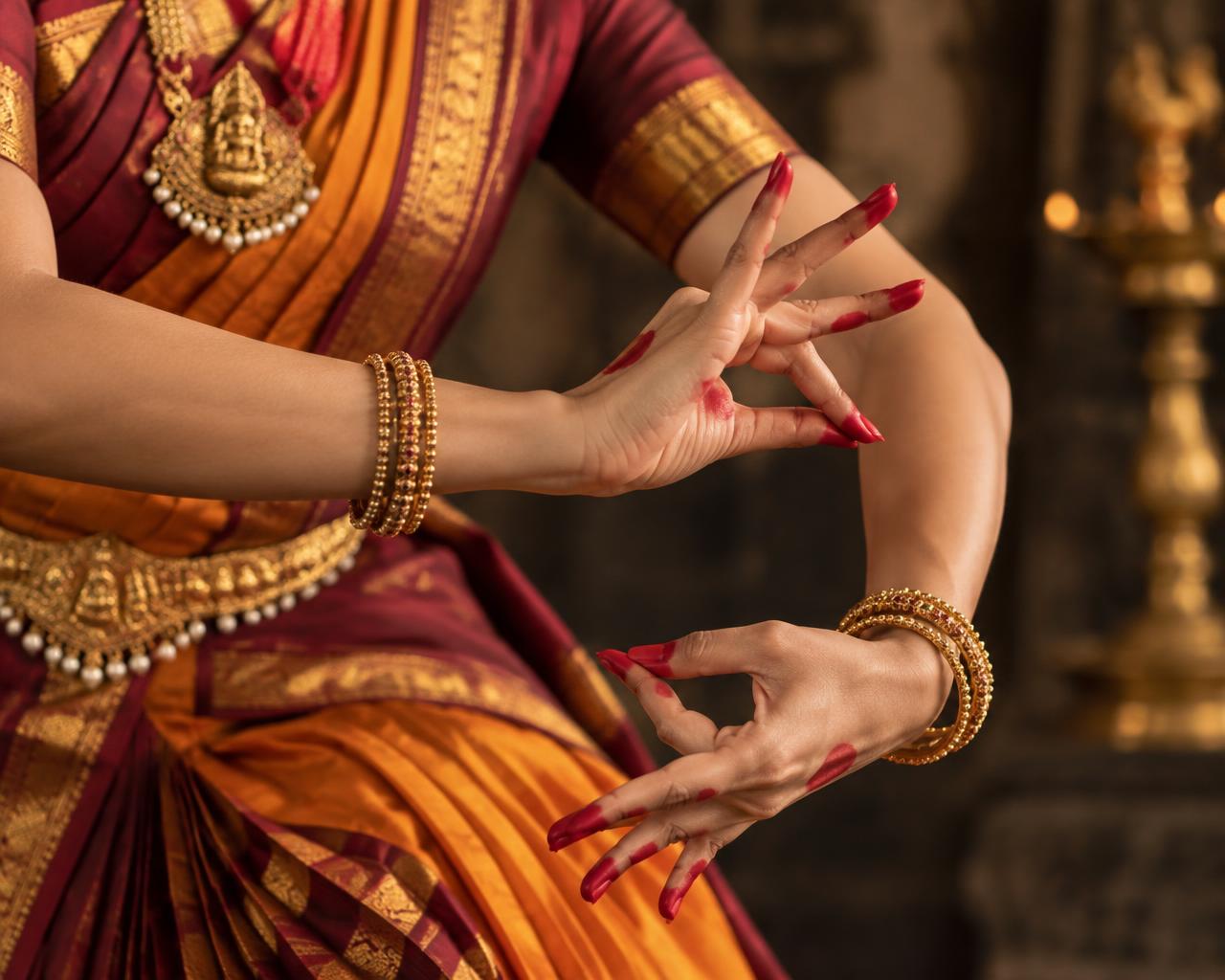 Artistic interpretation of Bharatanatyam hand gestures